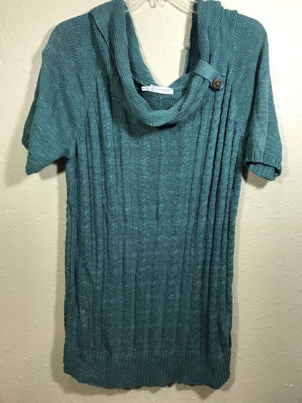 Maurices Women's Size 2X Green Sweater Off Shoulder Classy Cable Knit Short Slee
